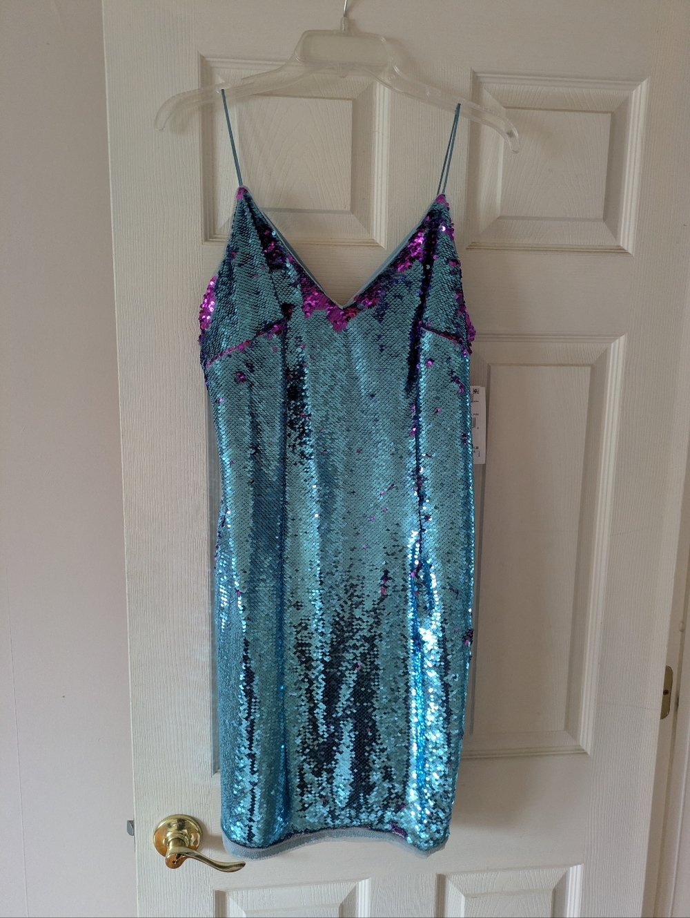 Aidan Mattox Teal and Magenta Flip Sequin Cocktail Dress